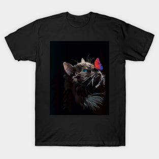 Cat and Butterfly Vektor Design T-Shirt